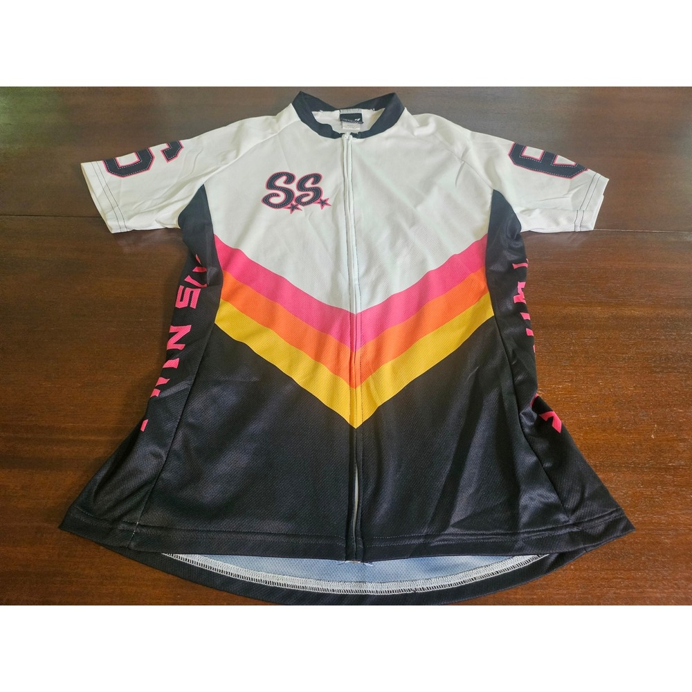 Twin Six Cycling Jersey Womens Large White Black Pink Orange Chevron Zip Up